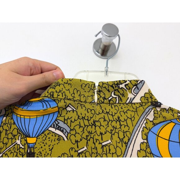 NWT Tory Burch Balloons In The Sky Print Top Blouse Mock Neck Hot Air Green 2 - Picture 7 of 11